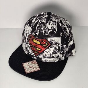 Superman Hat Mens Black Comic Print Snapback Cap One Size Bioworld DC Logo
